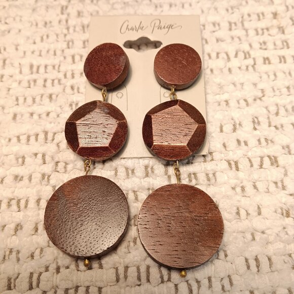 Charlie Paige women's matching set wood disc necklace & earrings - NWT - Picture 7 of 11